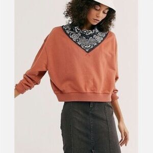 Free People James Bandana Print Sweatshirt Noble Adobe Burnt Orange‎ Size Medium